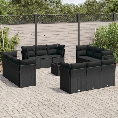 Produktbild von 13-tlg. Garten-Sofagarnitur - mit Kissen Schwarz Poly Rattan - Gartenmöbelset 3249174