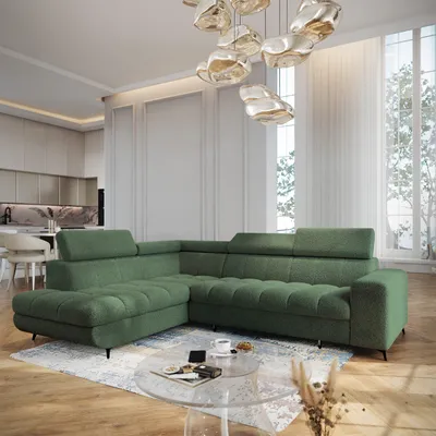 Produktbild von Masseno Ecksofa MORIVA Q L-S mit Schlaffunktion L-Form, Sofa mit Bettkasten, Wohnzimmersofa, Couch, Soffa, Bettsofa, Couchgarnitur- Grün, QUELLE 37