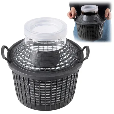 Immagine prodotto di Damigiana in vetro KADAX con cestello in plastica "Fonte", ampia apertura, damigiana per vino, bottiglie, contenitore per fermentazione, 5 litri