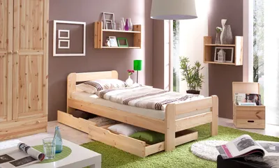 Produktbild von Einzel- und Doppelbett "Bert", verschied. Farben (100 x 200 cm|Natur)
