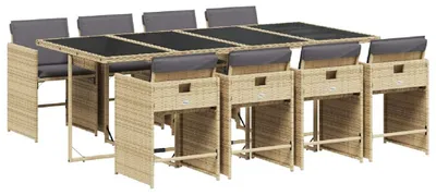 Produktbild von vidaXL 9-tlg. Garten-Essgruppe mit Kissen Beigemischung Poly Rattan