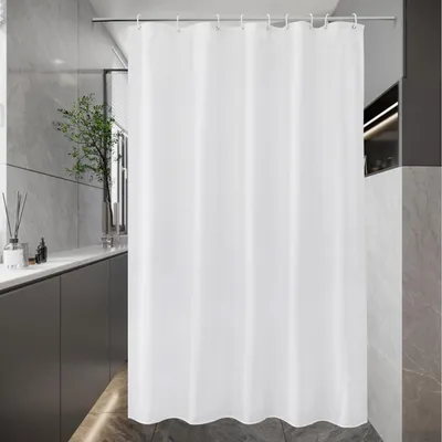 Produktbild von Weißer Duschvorhang 140 x 200 cm, Textilgewebe, wasserdicht, waschbar, schnelltrocknend, schimmelresistent, mit 9 Ringen