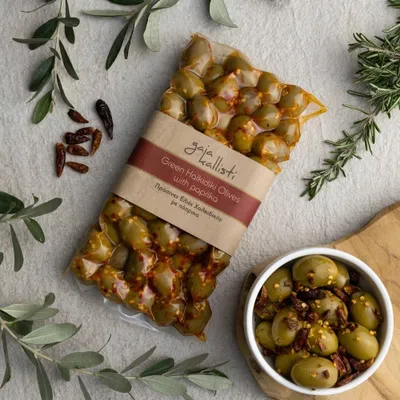 Produktbild von Gaia Kallisti Grüne Halkidiki-Oliven mit Paprika 250 g