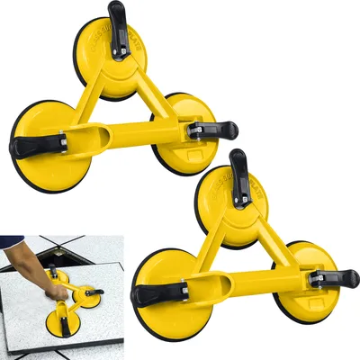 Produktbild von UISEBRT 2er Set Saugheber Alu Dreifach Glassauger Vakuumheber Glasheber Fliesen Suction Fliesenheber Gummisauger mit 3 Saugnäpfen 120kg Tragkraft +