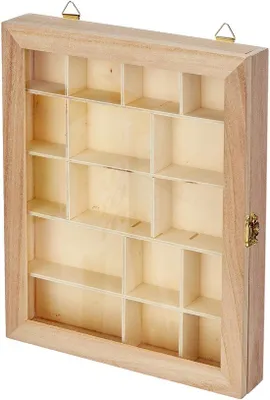 Produktbild von Unyqoos Holzvitrine mit 16 Fächern zur persönlichen Dekoration und Organisation, 23 x 28 x 4 cm