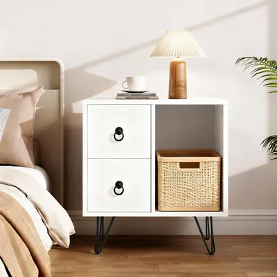 Produktbild von Nachttisch Beistelltisch Couchtisch Nachtschrank Nachtkommode Bett Kommode mit 2 Schubladen für Wohnzimmer Schlafzimmer