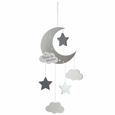 Zdjęcie produktu dla Dekoracja wisząca dla dzieci, motyw księżyca i chmurek, 43 cm