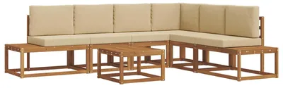 Image de vidaXL Ensemble de canapés d'extérieur avec coussins 7 pièces Nature et Beige