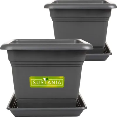 Produktbild von Eckiger Pflanzkübel 28x28 anthrazit mit Untersetzer, wetterfest, ideal Balkon/Garten