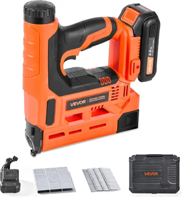 Productafbeelding van VEVOR Elektrische Nagel- en spijkerpistool 2-in-1, 18 gauge, met 15/20/25/30/32mm lengtes, inclusief 500 spijkers en 500 nagels, antislip rubberen handgreep en oplader. Elektrisch spijkerpistool voor houtbewerking en doe-het-zelf projecten