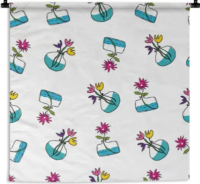 Produktbild von MuchoWow® Wandteppich Wandbehang Blumen - Muster - Frühling 60x60 cm Tapisserie Dekoration Wandtuch - Dekorationen - Wand Decke