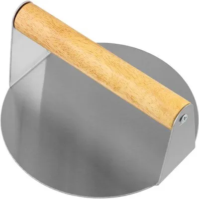 Image de Presse à hamburgers en acier inoxydable Unyqoos® de 14 cm – adaptée au contact alimentaire, avec une surface antiadhésive et une poignée ergonomique, idéale pour des burgers juteux, des burgers écrasés et des panini