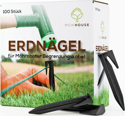 Produktbild von MOWHOUSE 100 x Mähroboter Haken Nägel Set - 8,5 cm Heringe Erdnägel als Rasenroboter Begrenzungskabel Zubehör