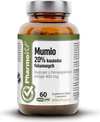 Zdjęcie produktu dla MUMIO EKSTRAKT (400 mg) BEZGLUTENOWY 60 KAPSUŁEK - PHARMOVIT (CLEAN LABEL)