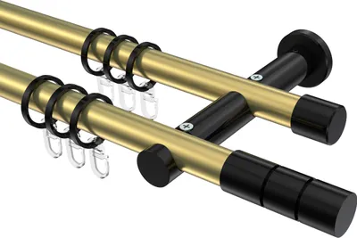 Produktbild von Interdeco Gardinenstange / Vorhangstange Messing-Optik / Schwarz, Typ Platon Elanto (Rillenzylinder), 20 mm Ø 2-läufig, 420 cm