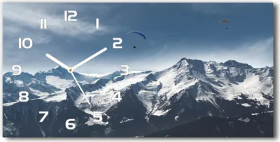 Produktbild von Wanduhr aus Glas – 60x30 cm - Glasbild - Glasuhr - Gehärtetes Glas - weisse-zeiger - Paragliding Alpen