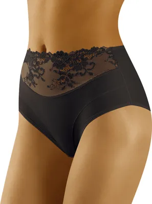 Produktbild von Wolbar Damen Slip Unterhose Unterwäsche Baumwolle Spitze WB415, schwarz, M