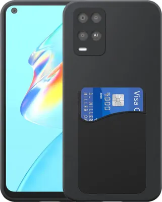 Zdjęcie produktu dla Etui na telefon Oppo A54 4G z silikonowym uchwytem na kartę - elastyczne etui na tył z silikonu TPU z silikonowym uchwytem na kartę - czarne - Smartphonics