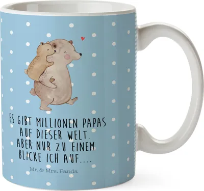 Produktbild von Mr. & Mrs. Panda Trinklernbecher Papa Bär - Blau Pastell - Geschenk, Vatertag, Vorbild, Geburtstag, Pott, Kinderbecher, Henkelbecher, Muttertag, Haferl, Plastikbecher
