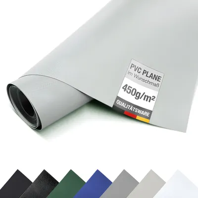 Produktbild von PVC-Plane, LKW Plane, 450g/m², Bache, Schutzplane, Abdeckplane, Meterware- OHNE Ösen- (3m x 2m, Grau RAL7042)