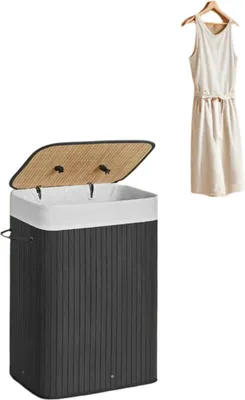 Image de Panier à linge en bambou avec couvercle, 72 litres - 40x60x30 cm