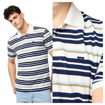 Produktbild von Wrangler | Herren-Poloshirt mit Streifen, Weiß, Lässig, Klassisch, Baumwolle, Größe M