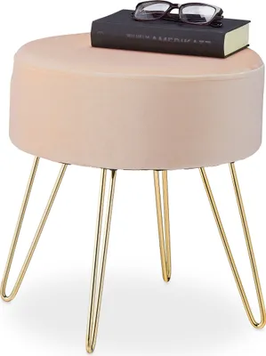 Productafbeelding van Relaxdays Hocker, fluweel, poten van haakijzer, gestoffeerde zitbankje, hoogte x diepte: 40 x 37 cm