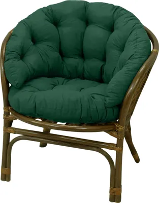 A single papasan chair with a dark green cushion, isolated on a white background.