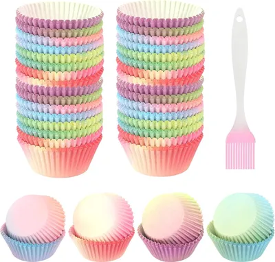 Produktbild von Papier-Muffinförmchen Mini-Cupcakes 800 Stück mit Backpinsel - Lebensmittelqualität.