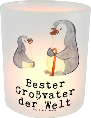 Produktbild von Mr. & Mrs. Panda Teelichthalter Pinguin Bester Großvater der Welt - Transparent - Geschenk, Windlicht aus Glas, Balkon, Enkel, Geschenkidee, Kleinigkeit, Kerzenglas, Opa