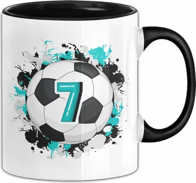 Produktbild von 7. Geburtstag Geschenk Tasse Becher Jungs Fußball Geburtstagsgeschenk  (Schwarz)