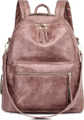 Image de (Rose) Sac à dos en cuir Porte-monnaie pour femme Épaule Livre Sac ModePolyuréthaneCabrio Sac à dos de voyage Porte-monnaie