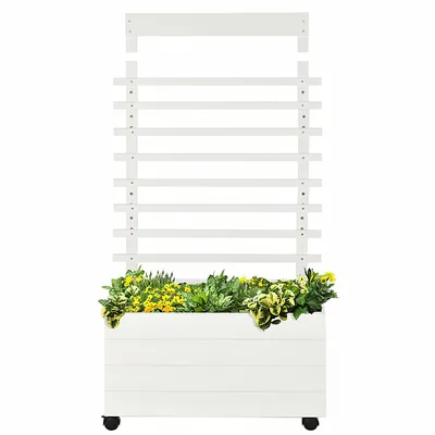 Produktbild von Pflanzkasten mit Spalier 4 Räder Hochbeet Naturholz 76x30x155 cm Weiß wetterfest