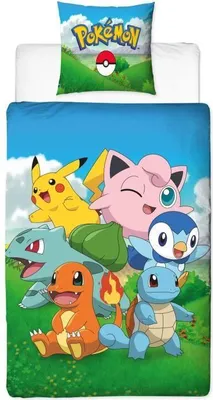 Image de Parure de Lit POKEMON Pikachu et ses amis, Bleu, Microfibre, 140 x 200 cm, Taie 63 x 63 cm