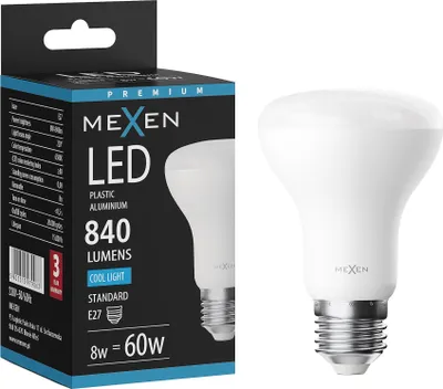Zdjęcie produktu dla Mexen Nova żarówka LED E27, R63, 8W, Zimna - 6500K, 840 lm - L104-E27-0865-01