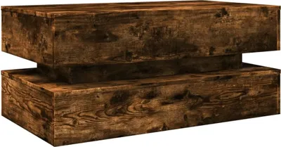 A wooden coffee table with a two-tiered design.