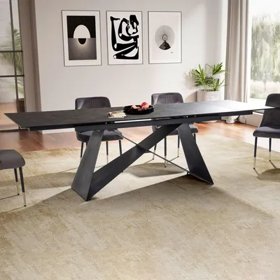 Immagine prodotto di Tavolo da pranzo 180 - 260 cm pieghevole in vetro Vetroceramica nero, tavolo in Vetroceramica grande, tavolo da cucina design rettangolare, tavolo da pranzo stravagante con gambe in metallo | Wohnling