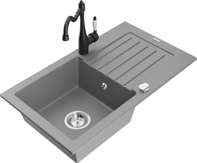 Produktbild von Mexen Pablo 1 Becken-Granitspüle mit Abtropffläche und Mischbatterie Carla, Grau - 6510-71-670700-70