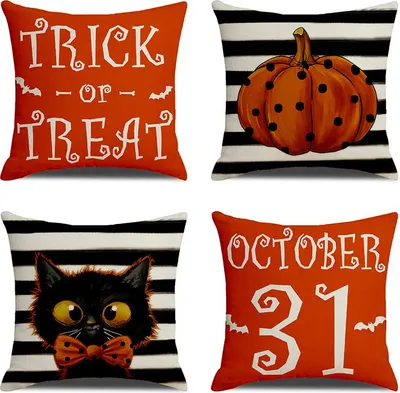 Produktbild von 4 Stück Halloween Sofa Dekoration, Halloween Accessoires, Kürbis Spaß Home Dekoration Dekoration für Sofa (45 x 45 cm)