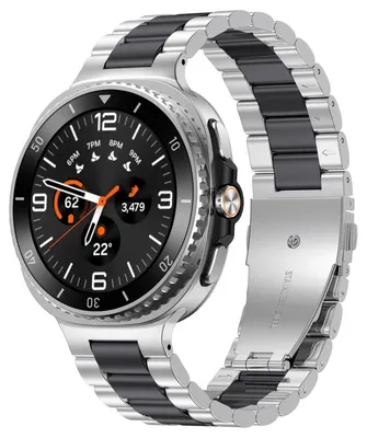 Produktbild von By Qubix Edelstahl-Gliederarmband - Silber mit Schwarz - passend für Samsung Galaxy Watch 8 Classic - 46 mm