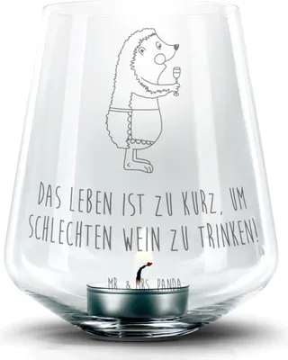 Produktbild von Mr. & Mrs. Panda Laterne Igel Wein - Transparent - Geschenk, Lustige Sprüche, glas kerzenhalter, Windlicht, Teelichthalter, Rotwein, Weinglas, Weinliebhaber, Weißwein