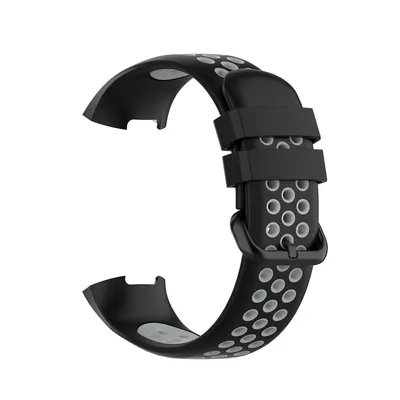Produktbild von Für Fitbit Charge 3 + 4 Silikon Armband  weiches Ersatzarmband für Sport / Fitness geeignet atmungsaktiv Größe L SCHWARZ-GRAU