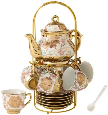 Image de Service à thé en céramique rose pour 6 personnes