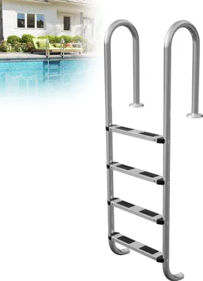 Produktbild von XMTECH Edelstahl Poolleiter mit 4 Stufen 157 cm - Silber | mit Rutschsicherung | Schwimmbadleiter für Pool und Schwimmbecken | Pool Einstieg, Einbauleiter, Sicherheitsleiter