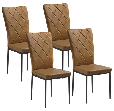 Zdjęcie produktu dla Krzesła - Krzesła do jadalni - Zestaw 4 krzeseł do jadalni, obite skórą - Ergonomiczne - Metalowe nogi - Wysokie oparcie