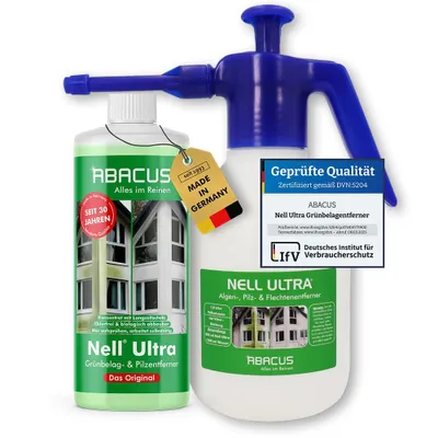 Produktbild von ABACUS® Nell Ultra Grünbelagentferner & Algenentferner Konzentrat Entfernt Grünbelag & Algen selbsttätig - 1000ml mit Sprühflasche
