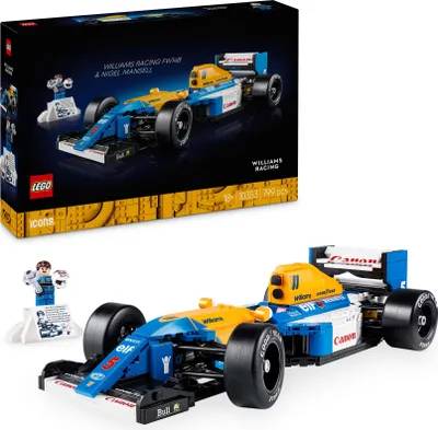 Produktbild von LEGO Icons Williams Racing FW14B mit Nigel Mansell - F1 Modellauto Set mit Rennfahrer Minifigur zum Sammeln - Schreibtischdeko mit Ständer - Geschenk für erwachsene & jugendliche Motorsportfans 10353