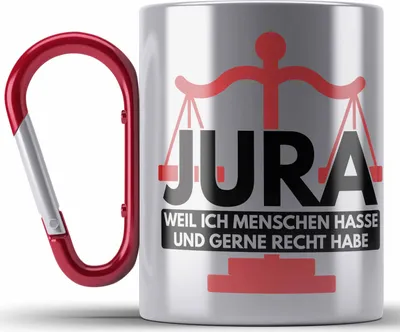 Produktbild von Trendation - Jura Edelstahl Tasse Karabiner Geschenk Spruch Jurist Geschenkidee Anwalt Jura-Studium Lustige Sprüche Weil Ich Menschen Hasse (Rot)