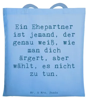 Produktbild von Mr. & Mrs. Panda Shopping Tasche Spruch Ehepartner Liebe - Sky Blue - Geschenk, Familienmitglieder, Respekt, Tote Bag, Beziehungsdynamik, canvas, Harmonie, Verständnis