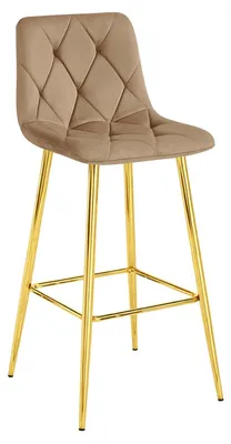 Image de Tabouret haut Nado en velours taupe et pieds or